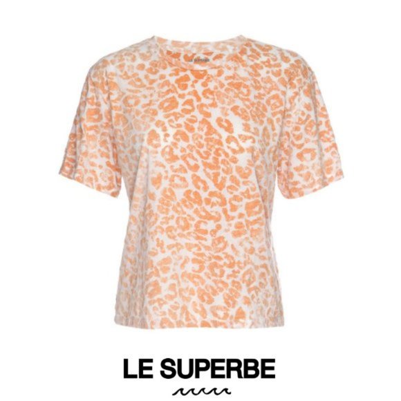 Le Superbe  Leopard  Print Tee Size L Citrus Orange - Picture 7 of 7